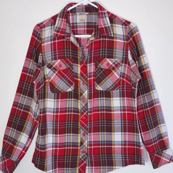 Duluth Free Swingin Red Plaid Flannel Button Up Shirt Cabincore Workwear Small - Picture 2 of 8